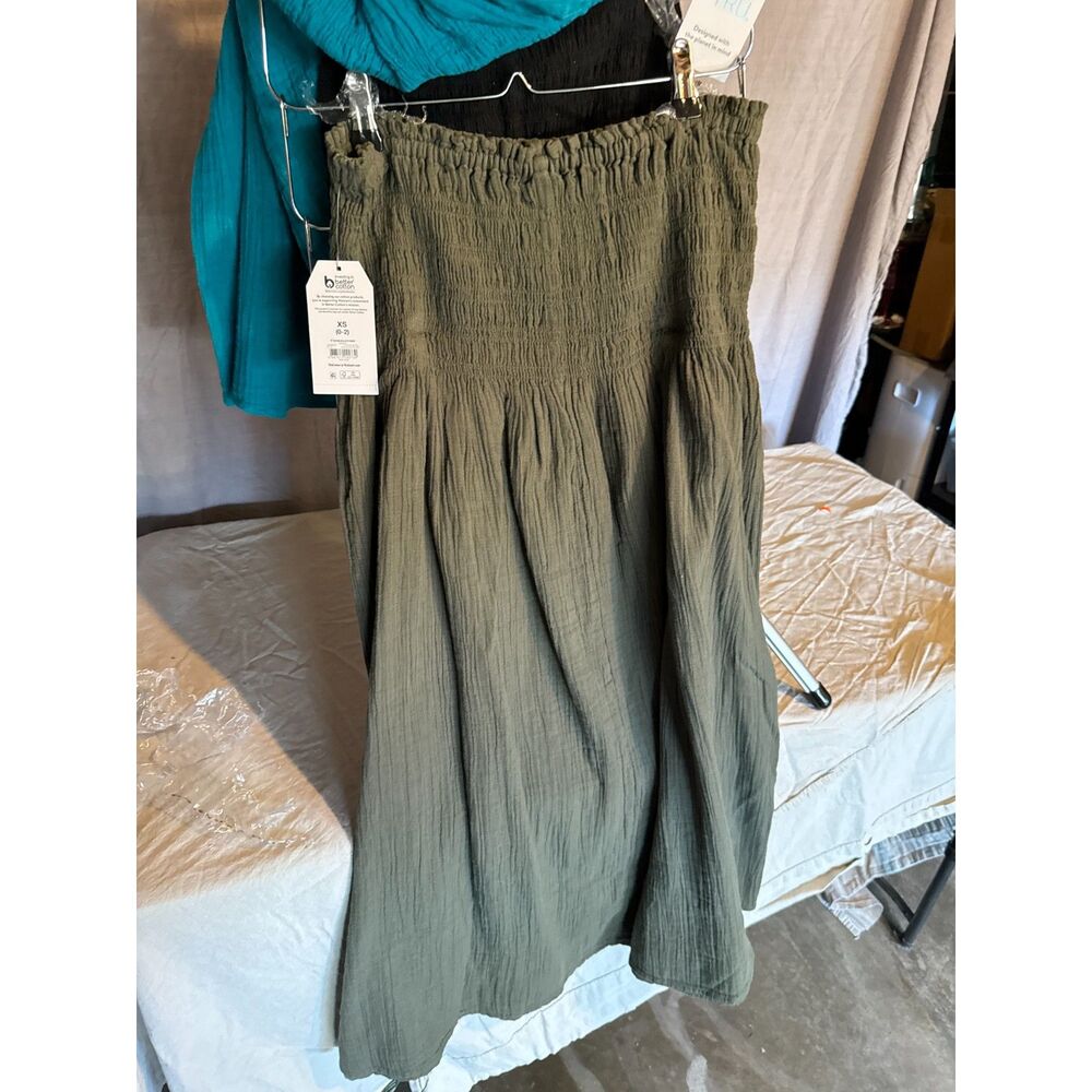 Time & Tru Cotton Gauze Skirt Smocked Waist Tiered Boho Midi NWT XSmall. - Picture 4 of 10